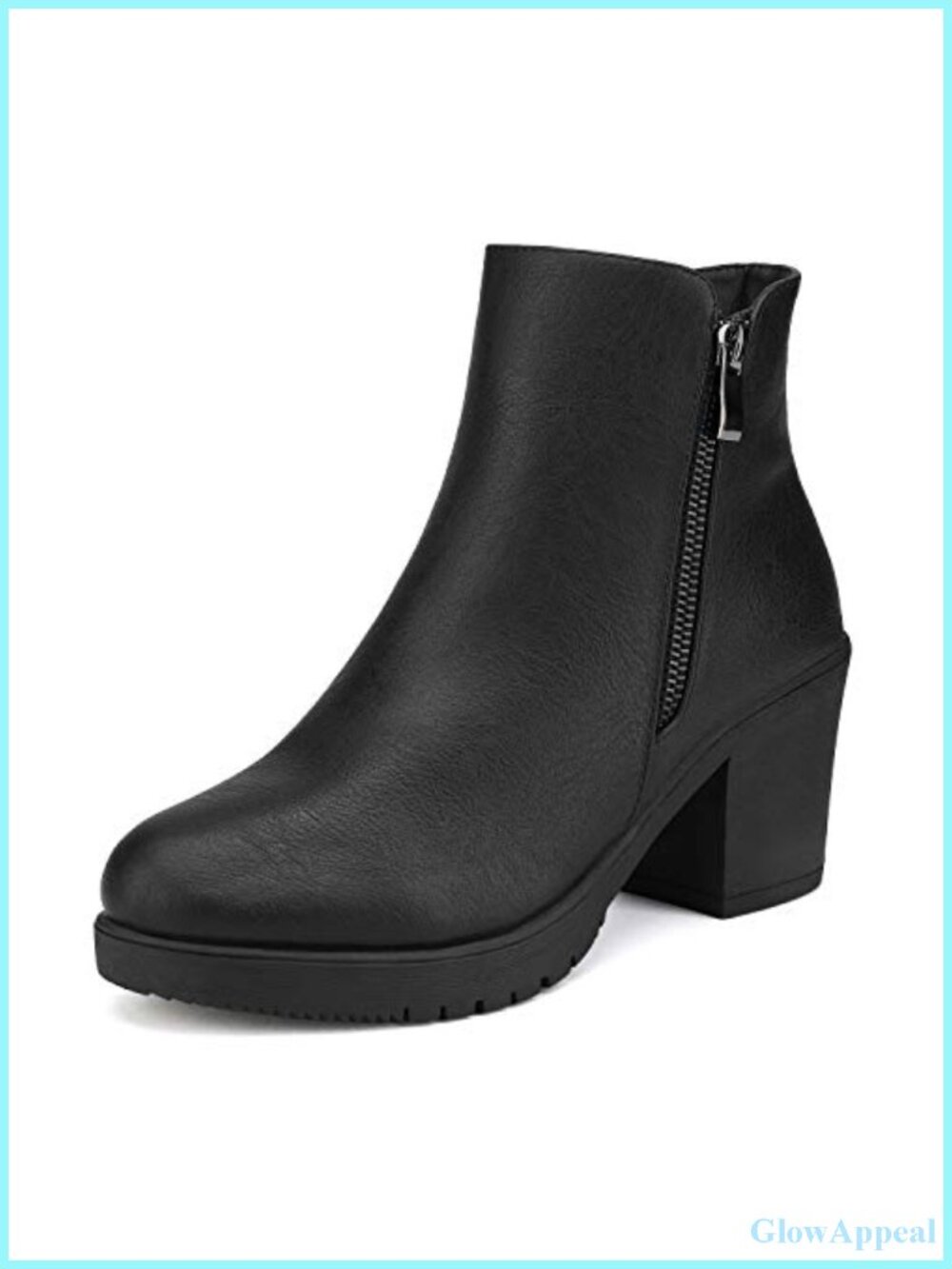 Chunky Heel Platform Ankle Boots Faux Leather Zip